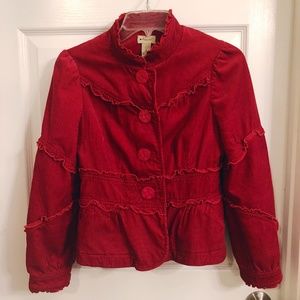 Red ruffle Anthropologie elevenses jacket size 6